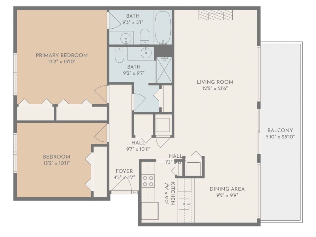Floor plan drawing to the Sycamore Green 2 bedroom, 2 bathroom. Floor plan drawing to the Sycamore Green 2 bedroom, 2 bathroom.
