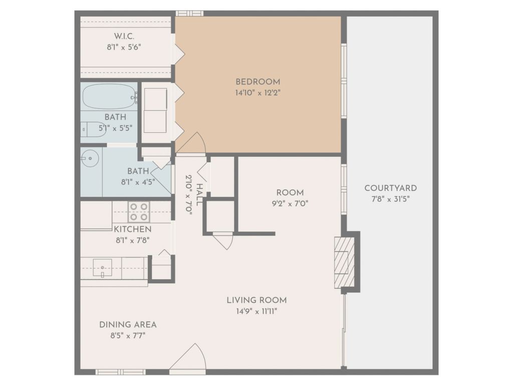 Floor plan drawing to the Sycamore Green 1 bedroom, 1 bathroom Floor plan drawing to the Sycamore Green 1 bedroom, 1 bathroom